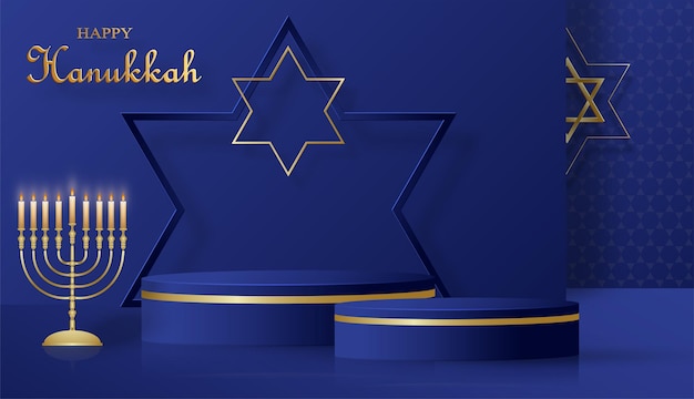 Happy Hanukkah podium rond podium met leuke en creatieve symbolen