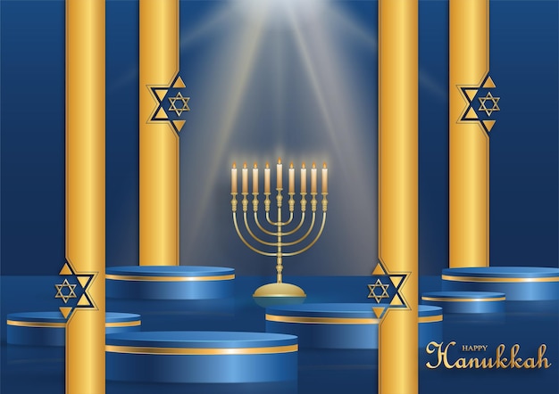 Vector happy hanukkah podium rond podium met leuke en creatieve symbolen