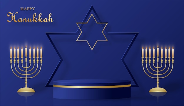 Palco rotondo sul podio felice di hanukkah con simboli simpatici e creativi