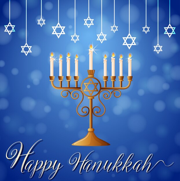 Happy Hanukkah with star symbol and candlelights