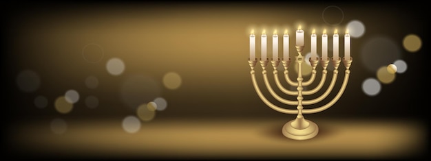 Felice hanukkah con simboli e stile dorato su sfondo colorato per il giorno di hanukkah