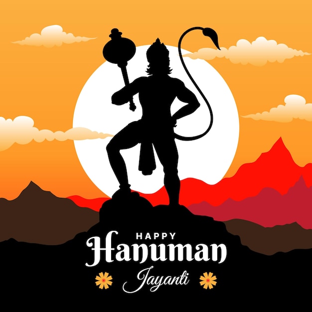 Vector happy hanuman jayanti festival celebration of the birth of lord hanuman greeting card post vector