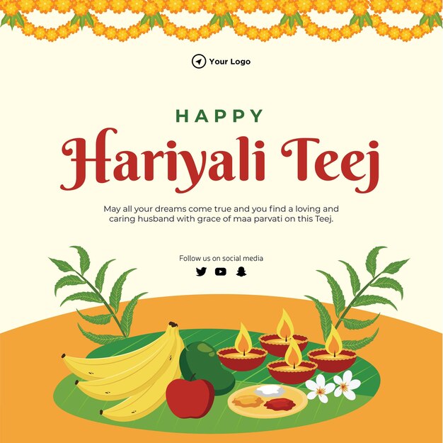 Шаблон дизайна баннера индийского фестиваля happy hariyali teej.