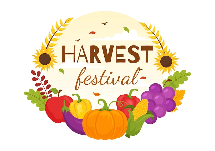 Premium Vector Happy harvest festival vector illustration of autumn season background with