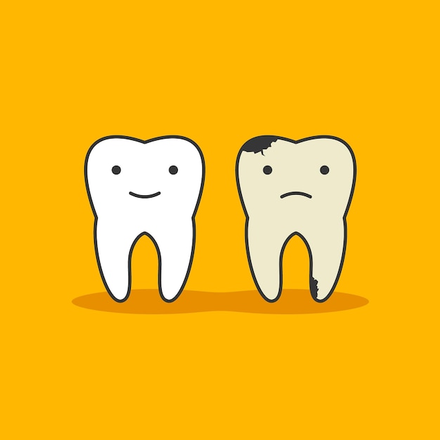 Happy healthy tooth and unhealthy bad tooth with face icon Health medical doctor children symbols