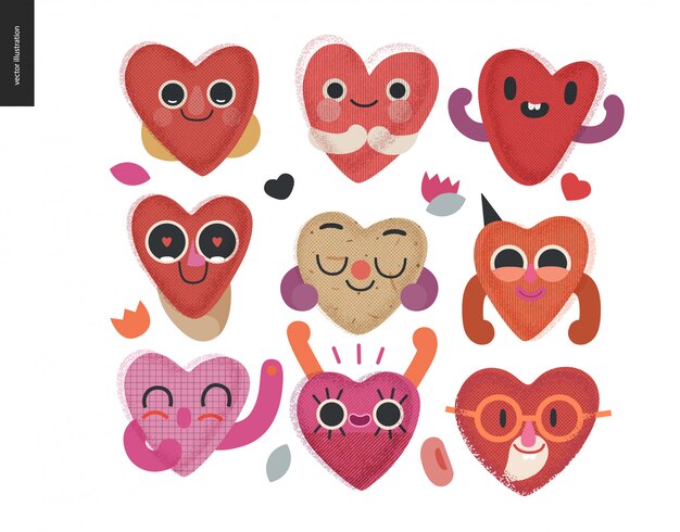 Vector happy hearts set