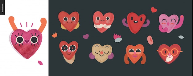 Vector happy hearts set