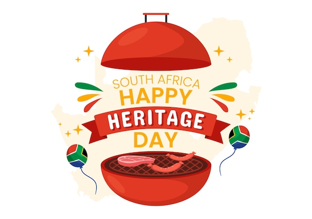 С Днем наследия Южная Африка Иллюстрация с фоном развевающегося флага и шаблоном традиций