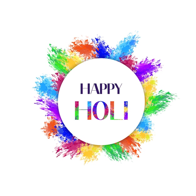 Happy Holi card Traditional festival of colors in Indian culture Colorful vector illustration of words happy Holy and vibrant splashes