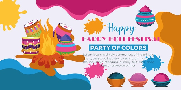 Modello di banner colorato di happy holi per la celebrazione della festa dell'induismo indiano e la progettazione di poster per i social media