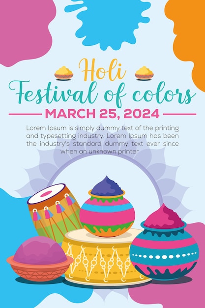 Vettore modello di banner colorato di happy holi per la celebrazione della festa dell'induismo indiano e la progettazione di poster per i social media