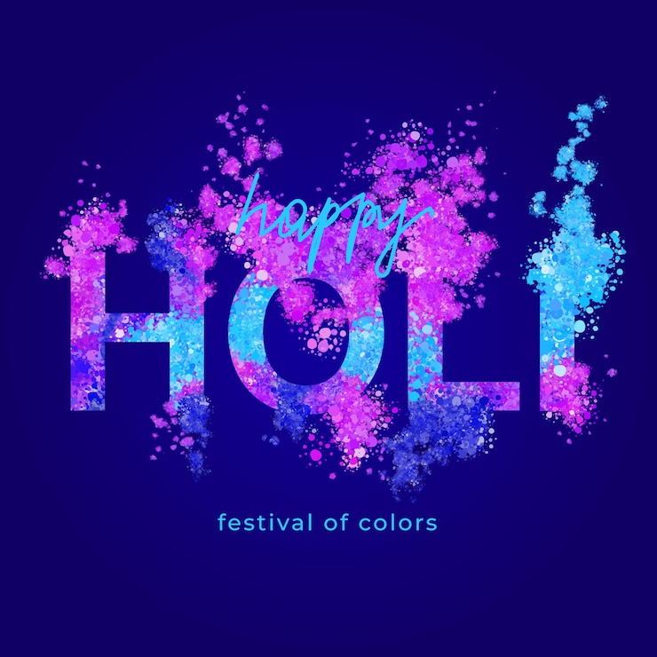 Vector happy holi. colorful explosion. vibrant color splash. powder explosion from holi typography phrase