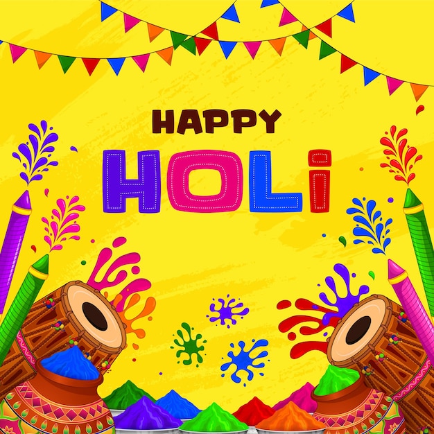 Happy holi, colorful festival of india greeting