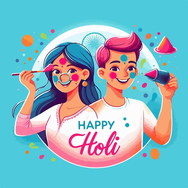 Счастливый праздник Холи фон векторная иллюстрация люди играют в концепцию Холи