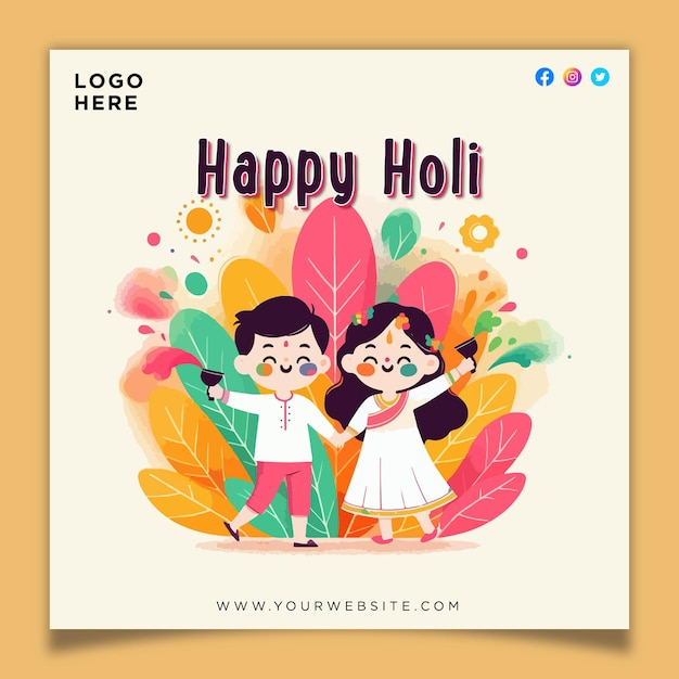 Vector happy holi festival of colors watercolor splash post design