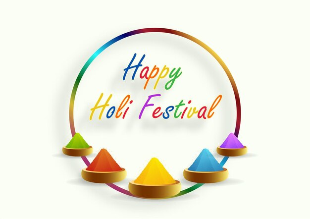 Happy Holi Festival kleurrijke gulal met poederkleur voor het traditionele Indiase festival van kleuren met mooi en creatief ontwerp op gekleurde achtergrond