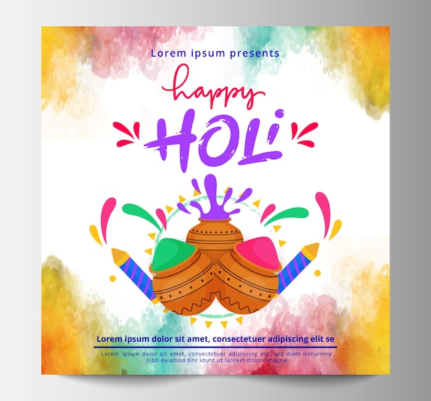 Happy Holi Festival Social Media Post Banner Template