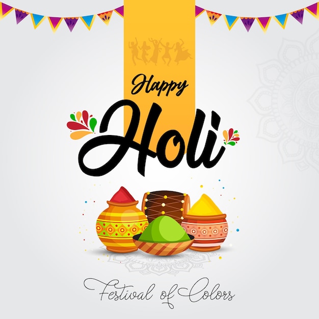 Vector happy holi festival social media post template with powder color bowls vector illustration design