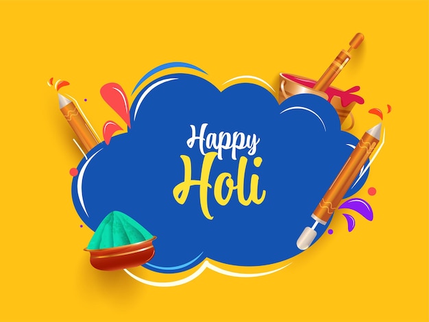 Happy Holi Font With Cartoon Kids Playing Colors