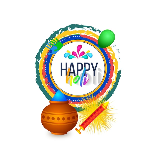 Happy holi greetings blue brown green colourful indian hinduism festival social media background