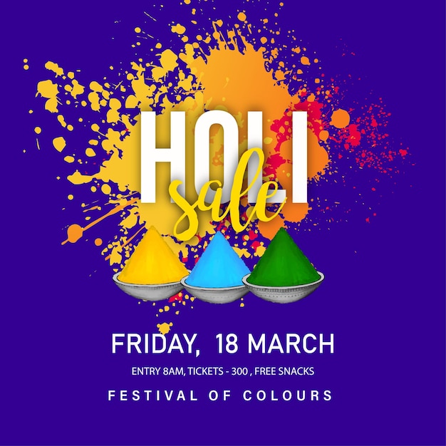 Happy holi greetings blue yellow green colourful indian hinduism festival social media background