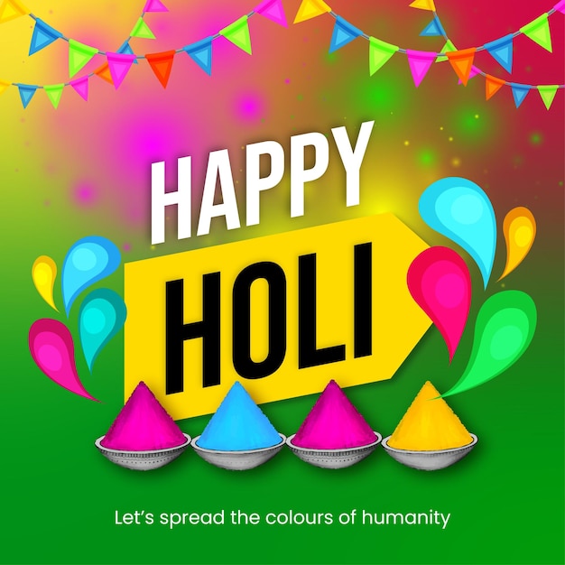 Happy Holi Привет Зеленый Фиолетовый Желтый Красочный Индийский Фестиваль Индуизма Фон Социальных Сетей