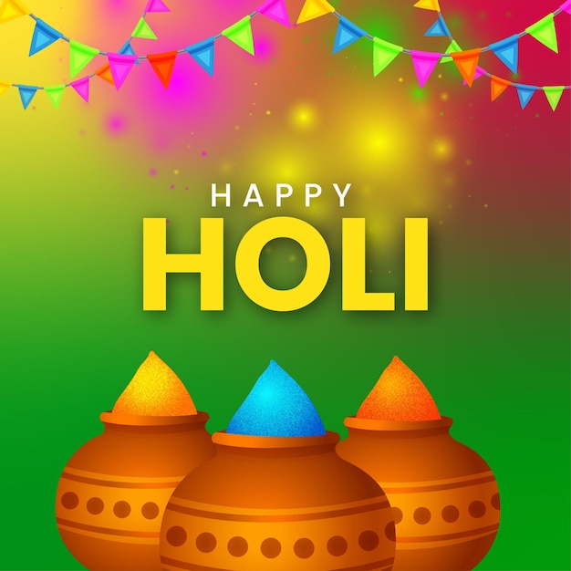 Happy Holi Greetings Green Yellow Brown Colourful Indian Hinduism Festival Social Media Background