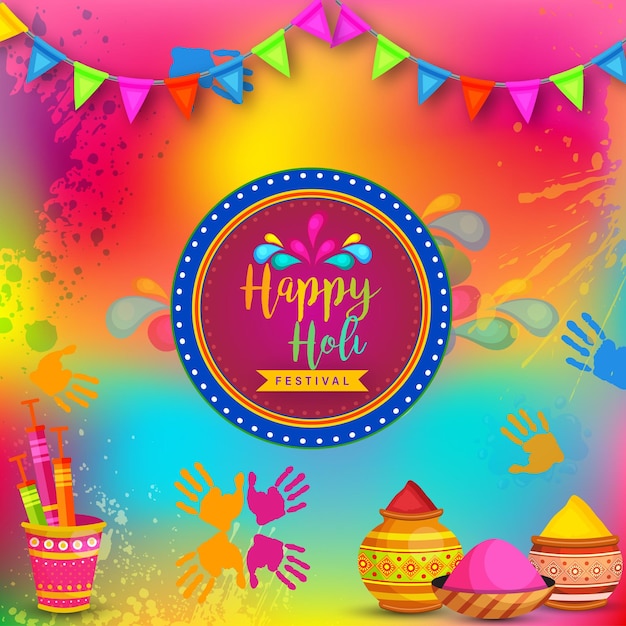 Happy Holi Привет Розовый Синий Желтый Красочный Индийский Фестиваль Индуизма Фон Социальных Сетей