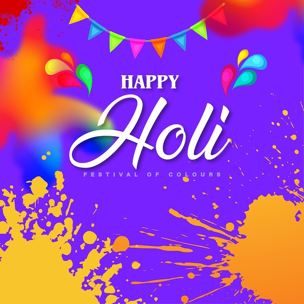 Happy Holi Greetings Violet Brown Red Colourful Indian Hinduism Festival Social Media Background