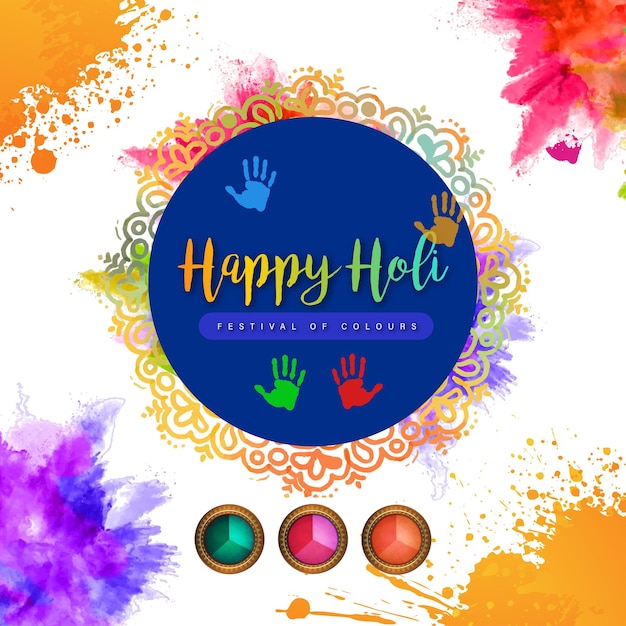 Happy Holi Greetings White Blue Purple Colourful Indian Hinduism Festival Social Media Background