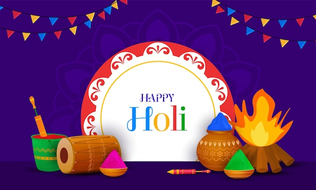 Happy holi illustration colorful holi backgound holi social media post