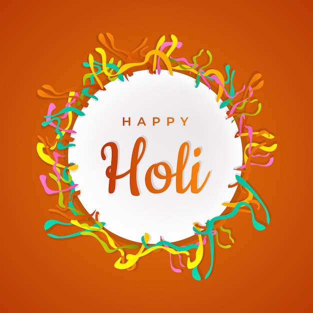 Happy Holi illustration with colorful ribbon and circle