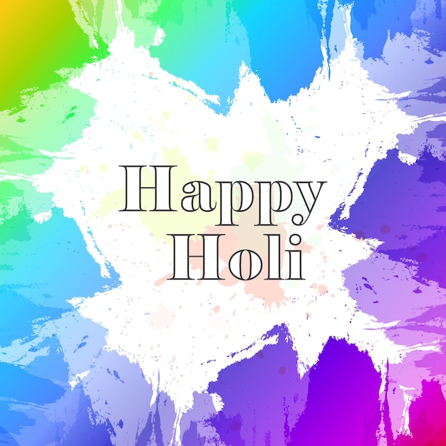 Happy Holi kleurrijke achtergrond met realistische poederverfwolken en kalligrafische tekst