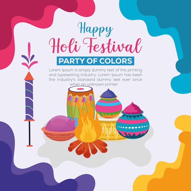 Happy Holi kleurrijke banner sjabloon Indiase hindoeïsme festival viering sociale media poster ontwerp