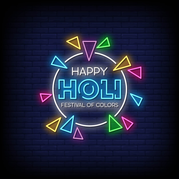 Happy holi neon signs style text