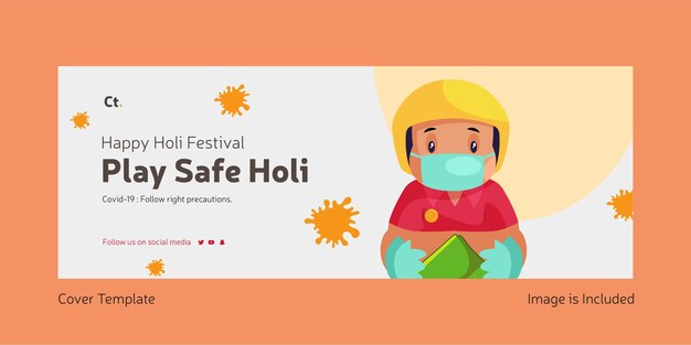 Happy holi gioca in sicurezza holi facebook cover page template design