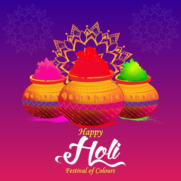 Vettore template di banner di poster happy holi testo elegante con elementi holi disegno di illustrazione vettoriale