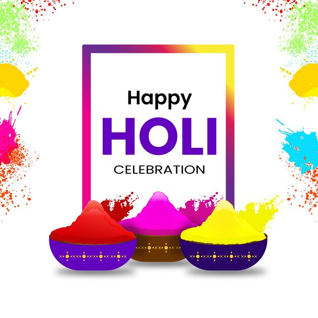 Vettore happy holi poster spruzzata variopinta di vettore