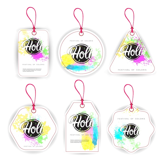 Vector happy holi religious india holiday traditional celebration tag set