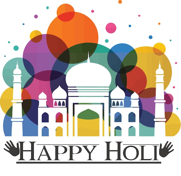 Vector happy holi taj mahal with abstract traditional colorful dust for holi holiday vector illustration