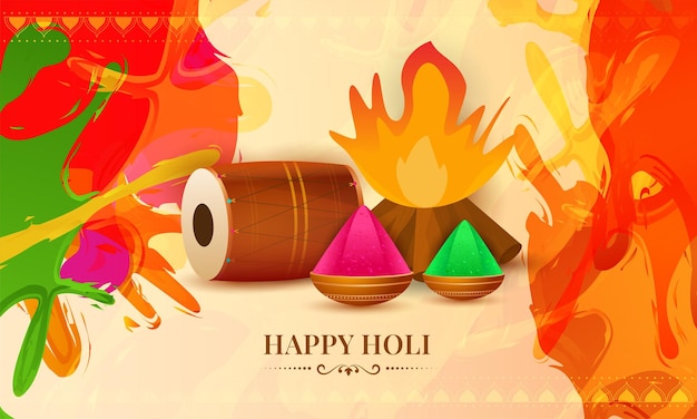 Happy holi traditionele kleurrijke achtergrond Indiase festival happy holi met kleurpot