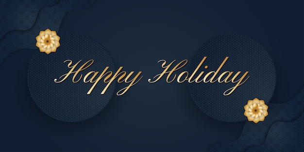 Happy holiday lettering with golden text in handwritten style isolated on blue abstract background