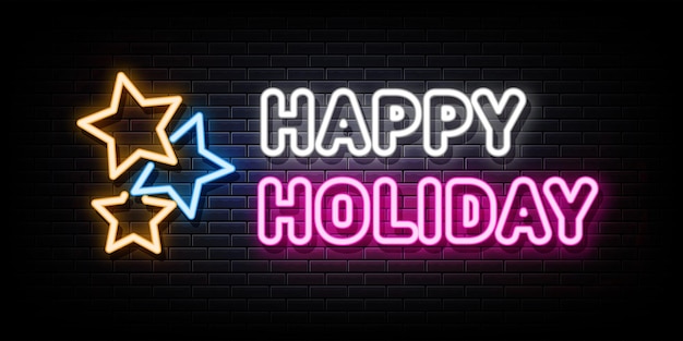 happy holiday neon sign design element  light banner