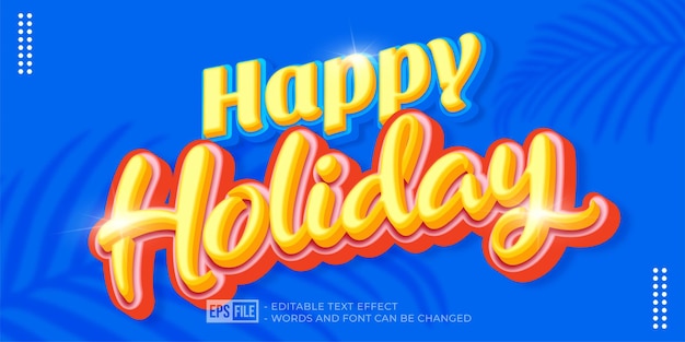 Vector happy holiday text 3d style editable text effect