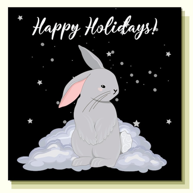 Happy holidays 2023 Zodiac sign, Year of the Rabbit. Cute rabbit character