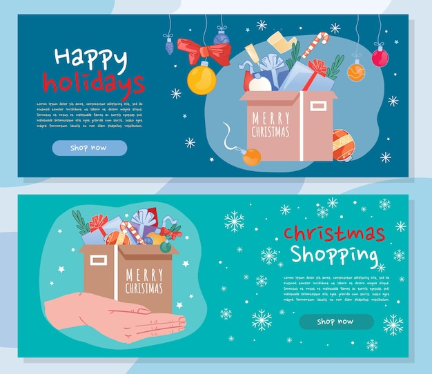 Happy holidays christmas shopping header banner set