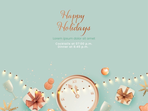 Happy holidays concept with top view of realistic clock