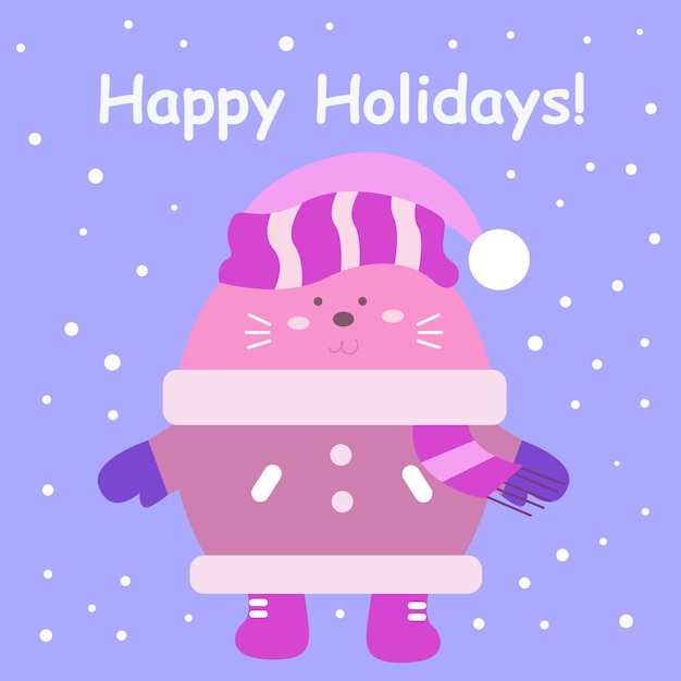 Happy holidays illustration with cute animals perfect for greeting cards