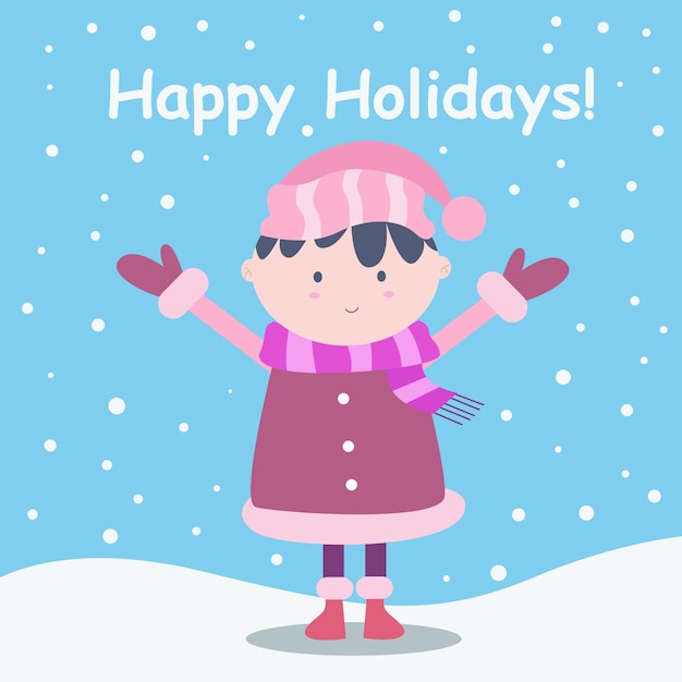 Happy holidays illustration with little boy perfect for greeting cards