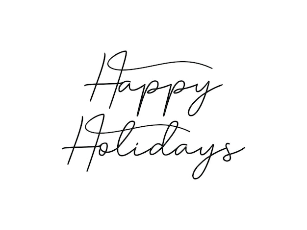 Happy holidays lettering black text handwritten calligraphy isolated on white background.